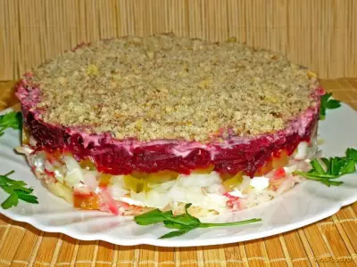 Закусочный торт из овощей с орехами рецепт с фото