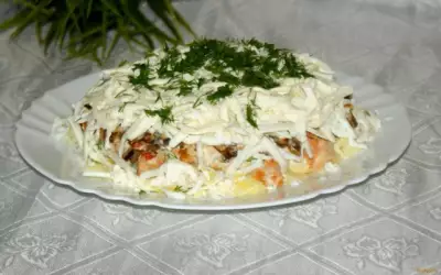 Салат из курицы грибов и сыра с домашней заправкой рецепт с фото