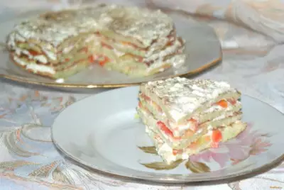 Кабачковый торт с плавленным сыром и помидорами рецепт с фото