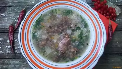 Грибной суп с куриными сердечками и зеленой гречкой рецепт с фото