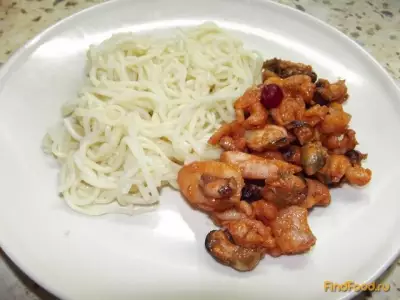 Морепродукты со спагетти рецепт с фото