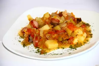 Овощное рагу с сосисками рецепт с фото
