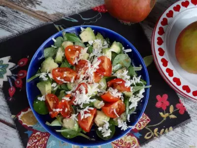 Салат с авокадо помидорами черри и сыром рецепт с фото