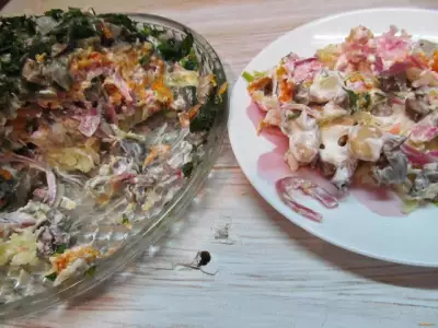 Салат из сердца и фасоли рецепт с фото