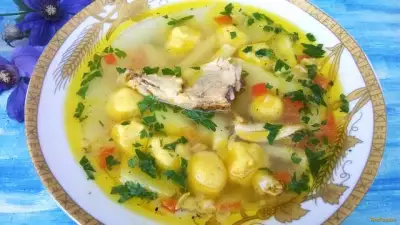 Золотистый суп с кукурузными клецками рецепт с фото
