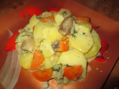 Картошка тушеная с грибами рецепт с фото