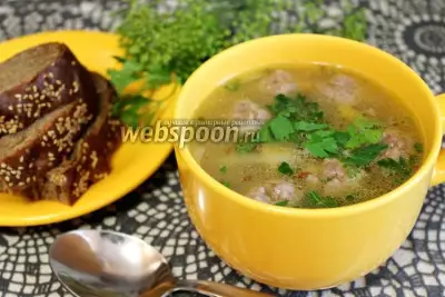 Суп гречневый с фрикадельками и грибами