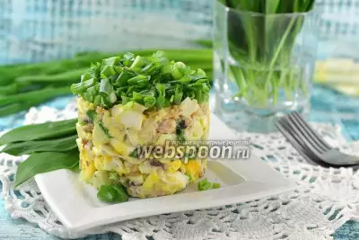 Салат из сардины в масле, риса и яблока фото
