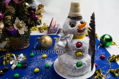 Песочный торт «Снеговик» с заварным кремом
