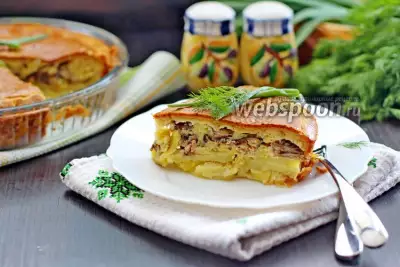 Заливной пирог с сайрой и картофелем