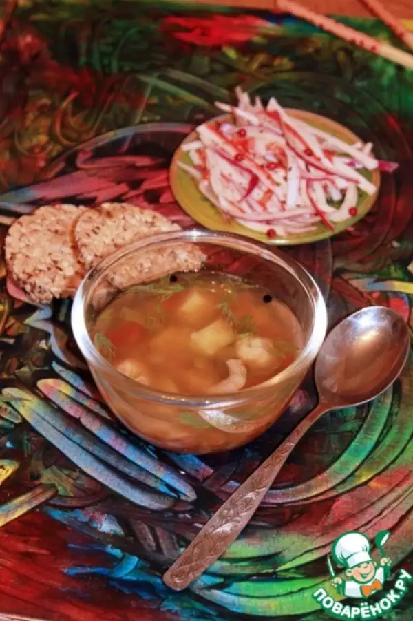 овощной суп с крабовыми клецками