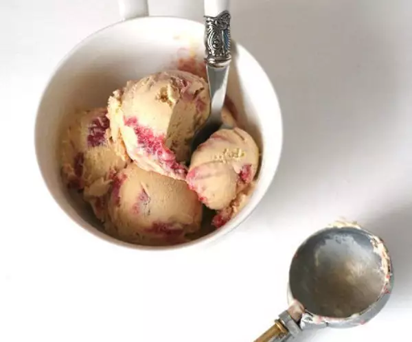мороженое с тростниковым сахаром и клубнично ревенной прослойкой