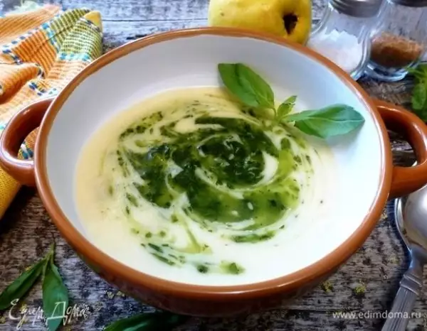 картофельный крем суп с айвой и базиликом