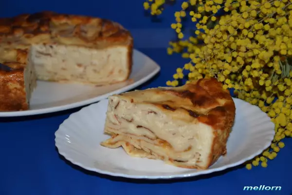 блинный пирог с джемом и творожно сметанным суфле