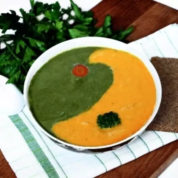 овощной кремовый суп дуэт из брокколи и моркови инь янь