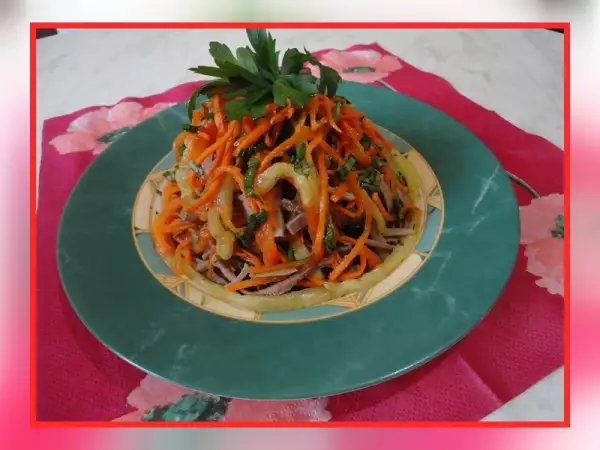 салат из свиного языка корейской моркови и запеченого болгарского перца