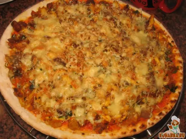 пицца пирог с курятиной лисичками и овощами